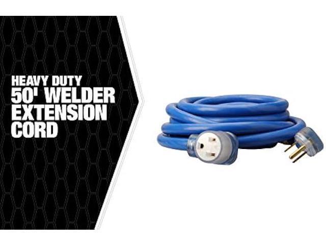 Coleman Cable 19228806 8/3 Heavy-Duty STW 50-Amp/250-Volt Nema 6-50 Blue Welder Extension Cord, 50-Feet