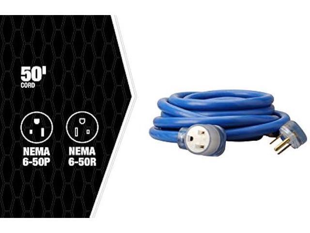Coleman Cable 19228806 8/3 Heavy-Duty STW 50-Amp/250-Volt Nema 6-50 Blue Welder Extension Cord, 50-Feet