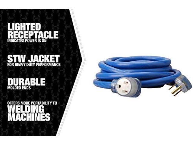 Coleman Cable 19228806 8/3 Heavy-Duty STW 50-Amp/250-Volt Nema 6-50 Blue Welder Extension Cord, 50-Feet