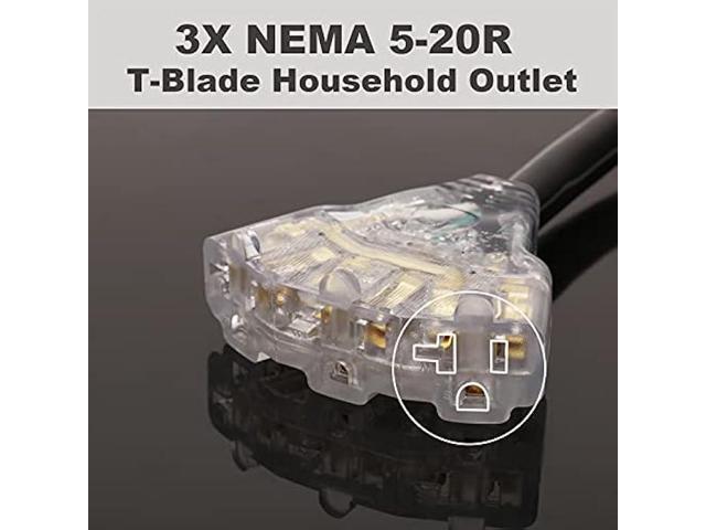 CircleCord 30 Amp to 110V RV Distribution Adapter Cord, NEMA TT-30P Male to 3X 5-15R/5-20R T-Blade Household Outlet Female with LED Power Indicator