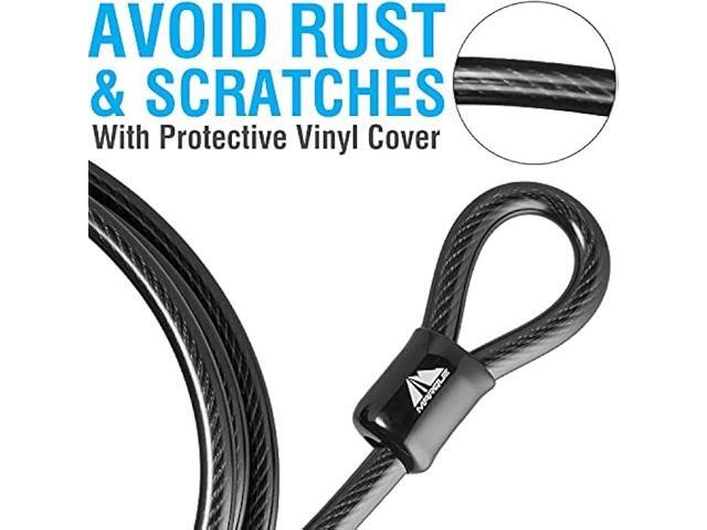 MARQUE Bike Security Steel Cable - 3/8 inch (10 mm) Thick (4', 7',15' or 30') Vinyl Coated Braided Steel with Double Sealed Looped Ends for U-Lock,...