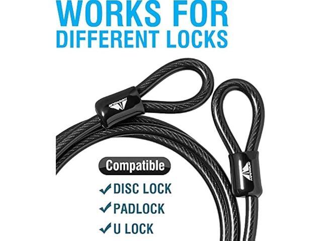 MARQUE Bike Security Steel Cable - 3/8 inch (10 mm) Thick (4', 7',15' or 30') Vinyl Coated Braided Steel with Double Sealed Looped Ends for U-Lock,...