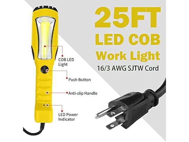 EP 25 Ft LED Work Light, 1200 Lumen COB LED Trouble Light - 16 Gauge SJTW Indoor Outdoor Extension Cord, Handheld, Magnetic Base, Rotatable Hanging...