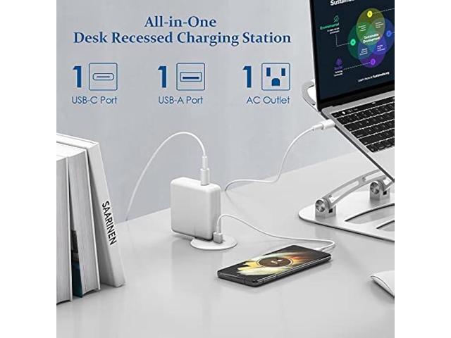2 inch Desk Power Grommet with PD 20W USB C,Ultra-Flat Plug Power Strip,Recessed Outlet,Desktop Power Grommet for Office PC Desk Cable Cord...