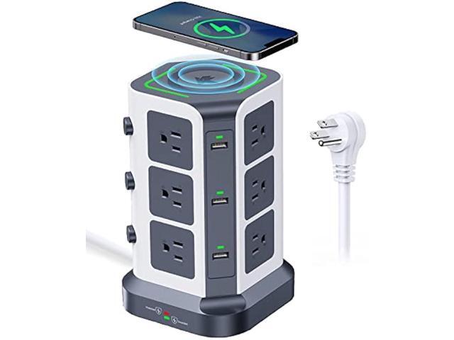 KOOSLA Power Strip Tower, [15W] Wireless Charger Surge Protector - 12 AC Multiple Outlets & 6 USB Ports, 6.5ft Extension Cord Charging Station for...
