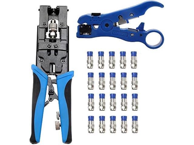 TLS. eagle Coax Cable Crimping Kit Adjustable Tool Set Coaxial Cable Crimping Tool for RG59 RG6 F BNC RCA with 20 PCS F Compression Connectors