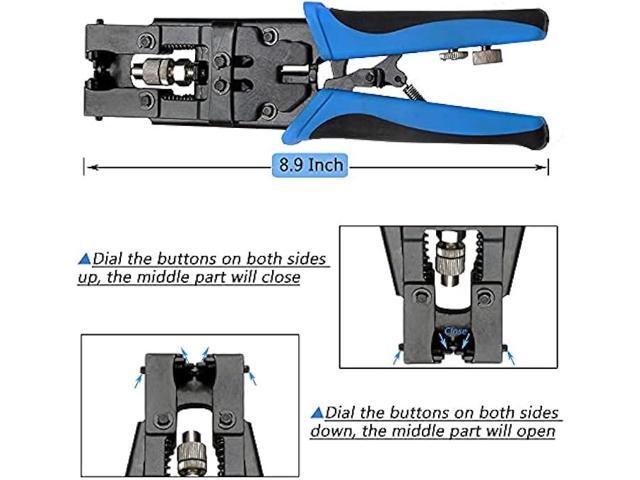 TLS. eagle Coax Cable Crimping Kit Adjustable Tool Set Coaxial Cable Crimping Tool for RG59 RG6 F BNC RCA with 20 PCS F Compression Connectors
