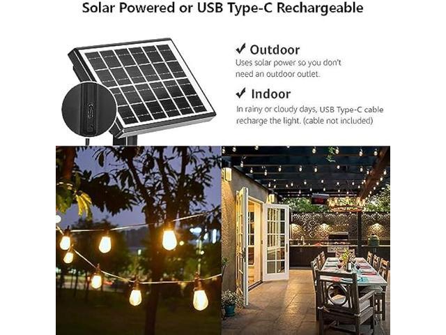 SUNTHIN 100ft Solar String Light Outdoor, USB Rechargeable Patio Solar Outdoor Lights with Waterproof & Shatterproof 30 LED Bulbs for Backyard,...