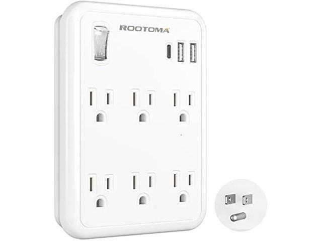 USB Wall Outlet Extender with On Off Switch, surge protector outlet,6 AC Multi-Plug Outlet with 3 USB Ports (1 USB C), 490 Joules, Flat outlet...