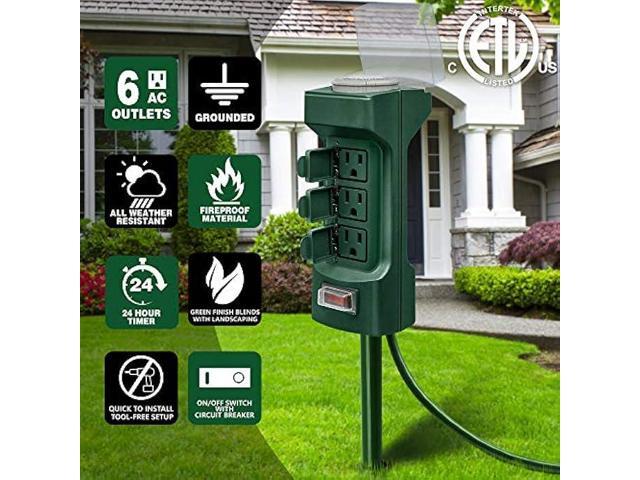Kasonic 24 Hour Outdoor Stake Timer, 6 Outlets 6 ft Extension Cord Mechanical Power Timer for Holiday Light, Yard Garden, ETL Certified,...