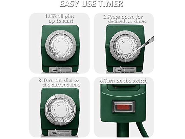 Kasonic 24 Hour Outdoor Stake Timer, 6 Outlets 6 ft Extension Cord Mechanical Power Timer for Holiday Light, Yard Garden, ETL Certified,...