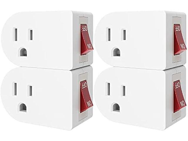 Oviitech 4 Pack Grounded Outlet Wall Tap Adapter with On/Off Power SwitchSingle Outlet with Switch in White
