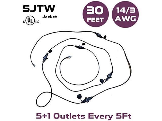 Kutatek 30Ft 14/3 Multi-Outlet Heavy Duty Extension Cord, 6 Outlets Evenly Spaced Every 5Ft,Indoor/Outdoor Christmas Lighting, Holiday Decorations,...