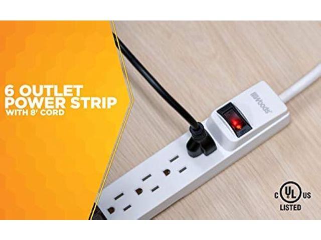 Woods 41436 Power Strip with 6 Outlets and Overload Safety Switch, 8 Foot Cord, White