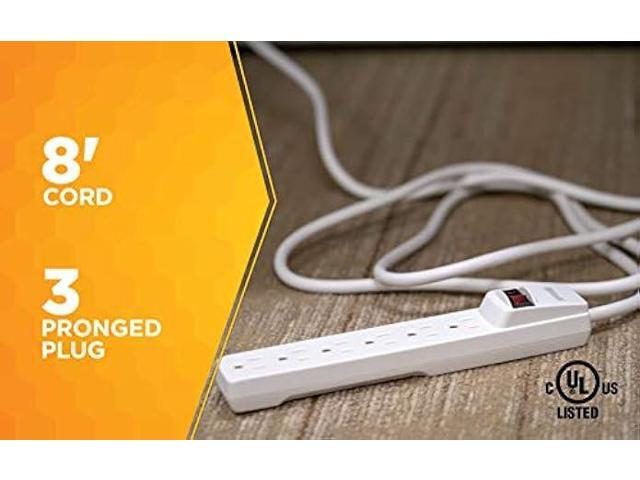 Woods 41436 Power Strip with 6 Outlets and Overload Safety Switch, 8 Foot Cord, White