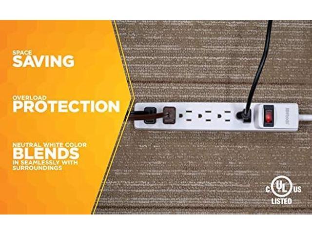 Woods 41436 Power Strip with 6 Outlets and Overload Safety Switch, 8 Foot Cord, White