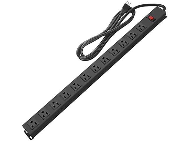 Metal Wall Mount Power Strip, Mountable Power Outlet with 12 AC Outlets, Aluminum Alloy Mount Power Socket with Switch, 6 FT SJT 3/C 14AWG Power...