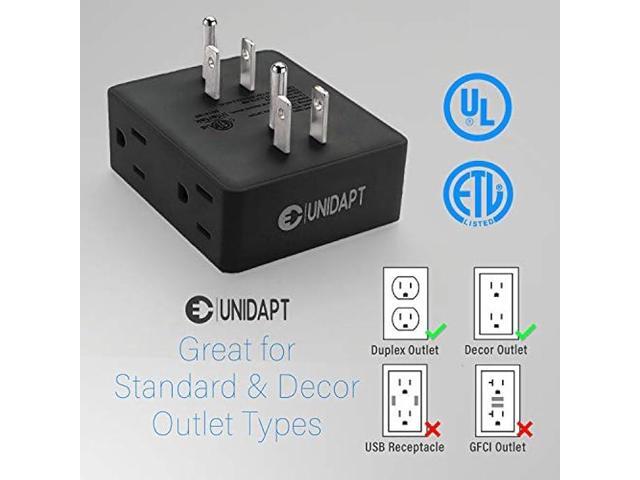 Multi Plug Outlet Splitter, Unidapt Multiple Outlet Extender Box with 6 Electrical Outlets, Wall Tap Power Plug Expander for Home Office Hotel Dorm...