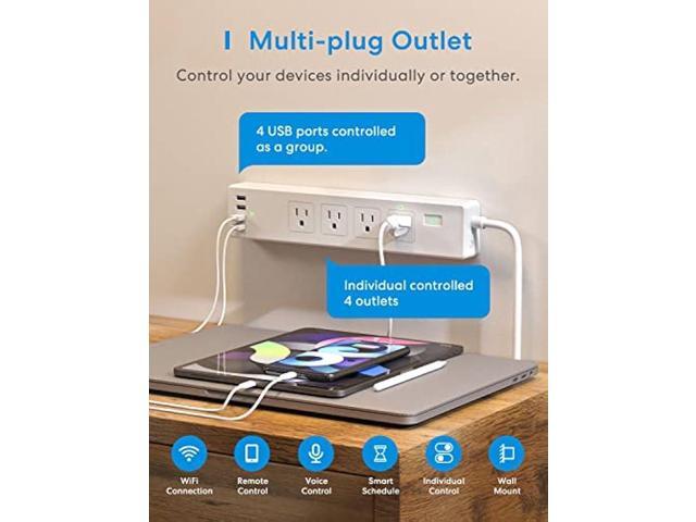 meross Smart Power Strip Compatible with Apple HomeKit, Siri, Alexa, Google Home and SmartThings, WiFi Surge Protector with 4 AC Outlets, 4 USB...