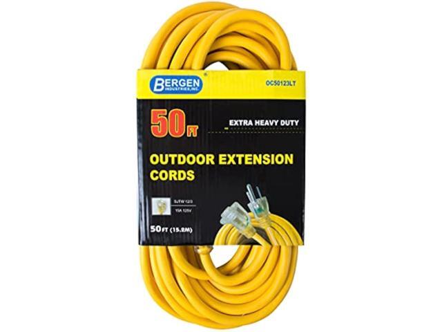 Bergen Industries Inc Bergen Industries OC50123LT, 50 ft, 12 AWG, 15A/125V AC Extra Heavy-Duty Outdoor Single Receptacle Extension Cord, Yellow