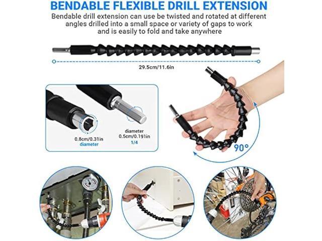 32pcs Flexible Drill Bit Extension Set, Rotatable Joint Socket 1/4 3/8 1/2 Inch Hex Socket Adapter, 105°Right Angle Drill Attachmen, Bendable Drill...