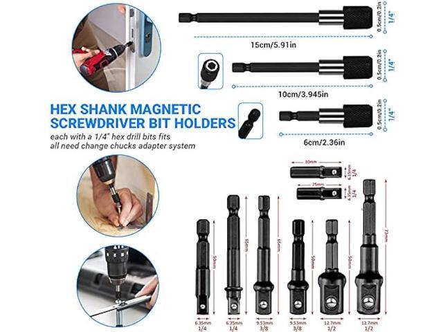 32pcs Flexible Drill Bit Extension Set, Rotatable Joint Socket 1/4 3/8 1/2 Inch Hex Socket Adapter, 105°Right Angle Drill Attachmen, Bendable Drill...