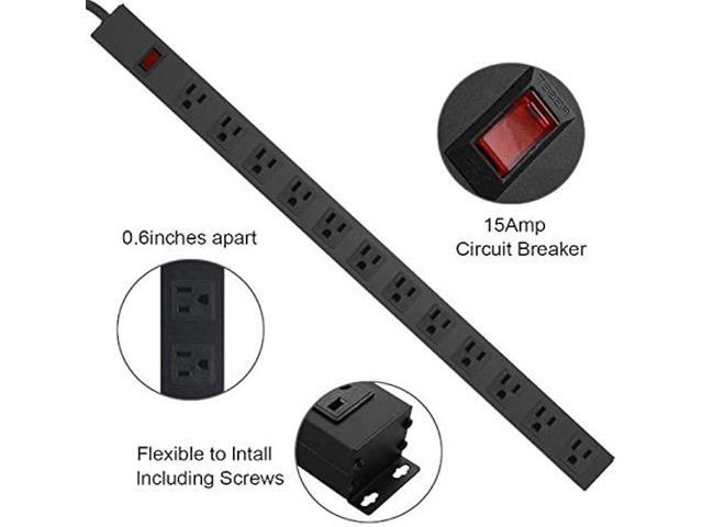 Metal Wall Mount Power Strip, Mountable Power Outlet with 12 AC Outlets, Aluminum Alloy Mount Power Socket with Switch, 6 FT SJT 3/C 14AWG Power...