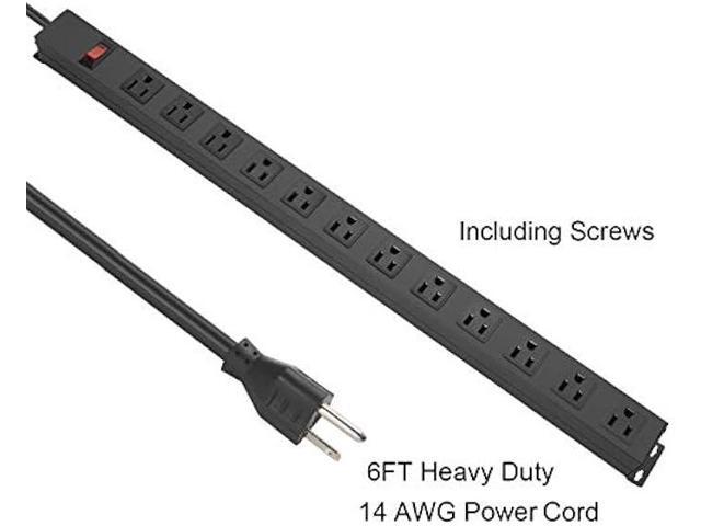 Metal Wall Mount Power Strip, Mountable Power Outlet with 12 AC Outlets, Aluminum Alloy Mount Power Socket with Switch, 6 FT SJT 3/C 14AWG Power...
