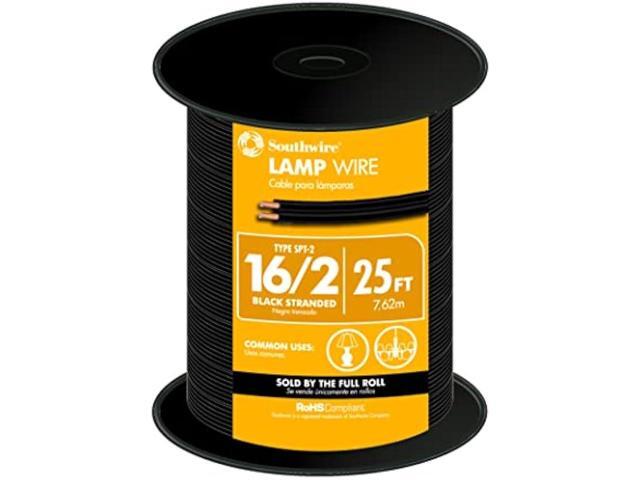 Woods Southwire 55681821 25-Feet 16-Gauge 2 Conductor 16/2 Type SPT-2 Lamp Service Parallel Cord with Thermoplastic Insulation, Black