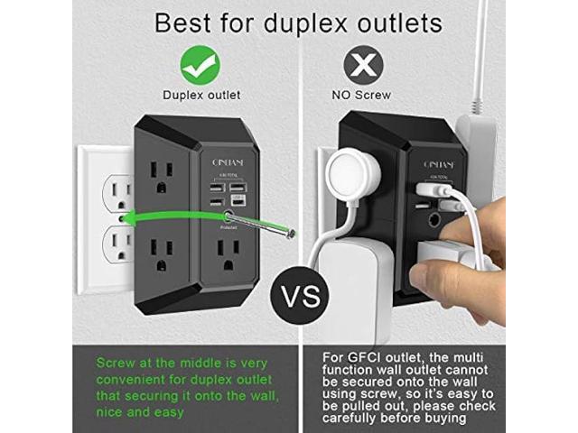 USB Wall Charger, Surge Protector, QINLIANF 5 Outlet Extender with 4 USB Charging Ports ( 4.8A Total) 3-Sided 1680J Power Strip Multi Plug Outlets...