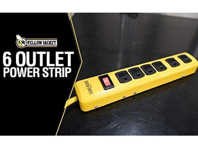 Yellow Jacket 5139N 14/3 6-Outlet Heavy Duty Industrial Metal Workshop Strip with 6-Foot Power Cord, Sliding Safety Covers and Overload Protection