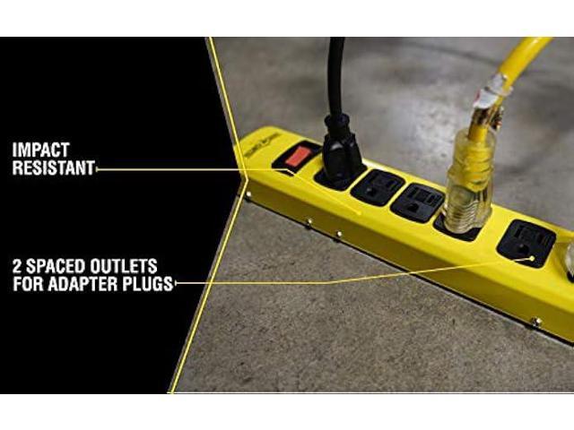 Yellow Jacket 5139N 14/3 6-Outlet Heavy Duty Industrial Metal Workshop Strip with 6-Foot Power Cord, Sliding Safety Covers and Overload Protection