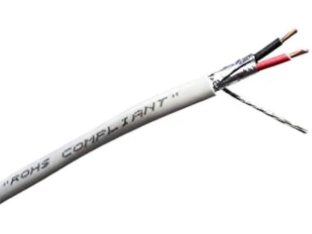 Custom Cable Connection 22 AWG 2 Conductor Stranded Shielded Plenum Cable White CL3P Jacket for Security/Alarm/Access Control/Sound - 100 Foot Roll...