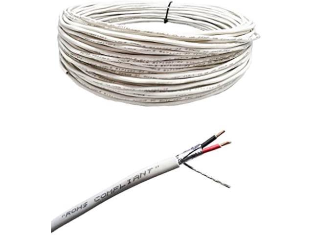 Custom Cable Connection 22 AWG 2 Conductor Stranded Shielded Plenum Cable White CL3P Jacket for Security/Alarm/Access Control/Sound - 100 Foot Roll...