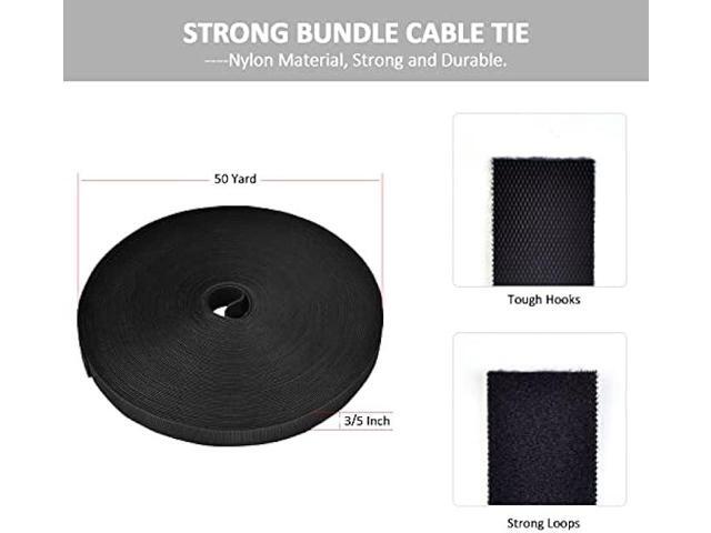 150ft*3/5in Cable Ties, Wire Cord Straps Management, Self-fastening, Wrap Anything, Cut to Any Length, Reusable, Sturdy, Double Side Nylon Hook and...