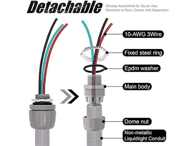 4FT 1/2-Inch Electrical AC Whip Kit,Nonmetallic Liquid Tight Flexible Electrical Conduit,6FT of Connecting Wires 3-Conductor 10-Gauge Wires with...