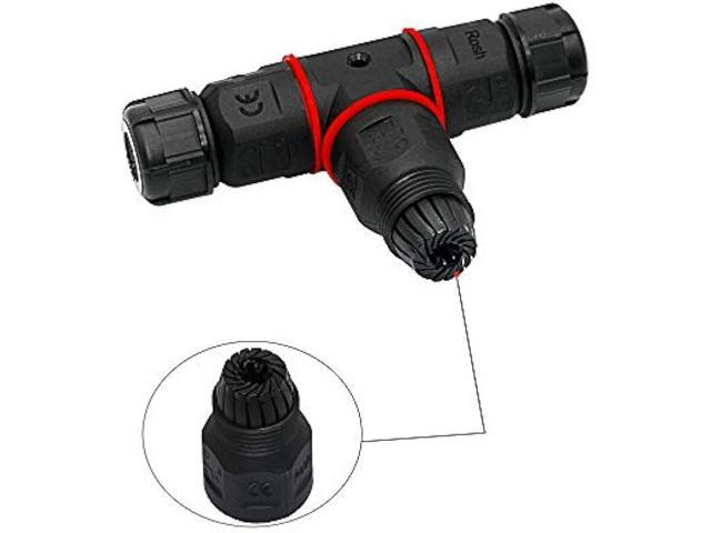 CERRXIAN 3 PIN 3 Way Electrical External Junction Box IP68 Waterproof Outdoor LED Electrical Converter for Ø 5mm-10mm Cable Range (Black)(2-Pack)
