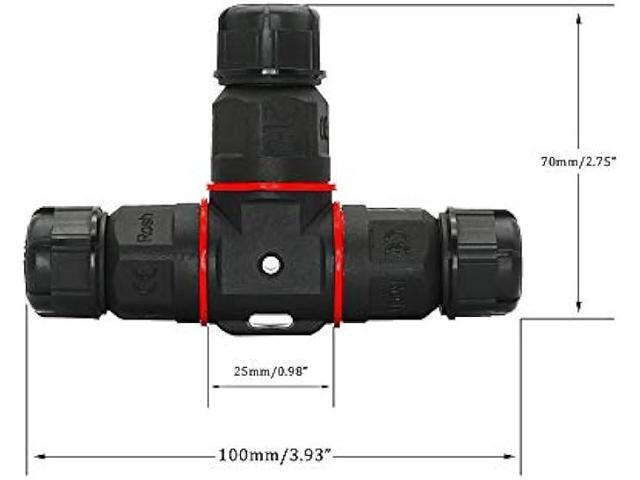 CERRXIAN 3 PIN 3 Way Electrical External Junction Box IP68 Waterproof Outdoor LED Electrical Converter for Ø 5mm-10mm Cable Range (Black)(2-Pack)