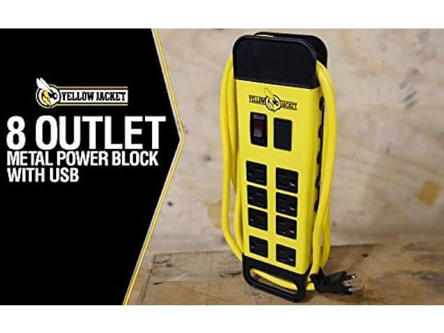 Yellow Jacket 5148 Modern 8-Outlet Metal Power Block with 2 USB Ports, Yellow