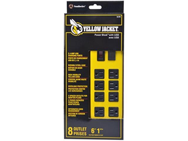 Yellow Jacket 5148 Modern 8-Outlet Metal Power Block with 2 USB Ports, Yellow