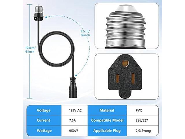 3 Outlet Light Socket Adapter, Convert E26/E27 Bulb Socket to 3 Prong Outlet with Extension Cord, Flexible Light Socket Converter Suitable for...