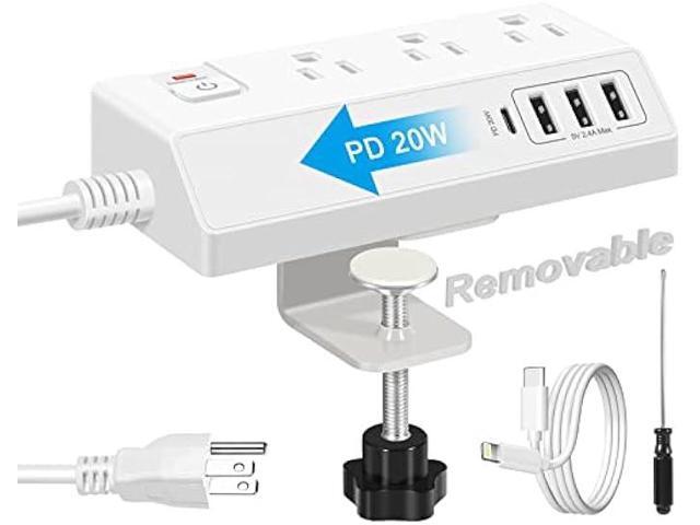 Desk Clamp Power Strip with USB C (20W PD) - Removable Surge Protector with 3 Outlet 4 USB Ports - Multi Outlet Plug Edge Mount Desktop Power...