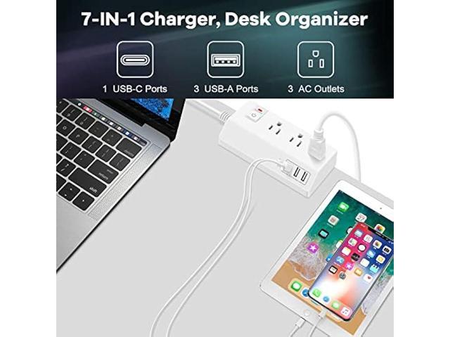 Desk Clamp Power Strip with USB C (20W PD) - Removable Surge Protector with 3 Outlet 4 USB Ports - Multi Outlet Plug Edge Mount Desktop Power...