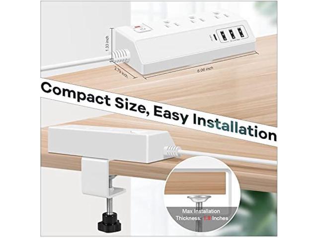 Desk Clamp Power Strip with USB C (20W PD) - Removable Surge Protector with 3 Outlet 4 USB Ports - Multi Outlet Plug Edge Mount Desktop Power...