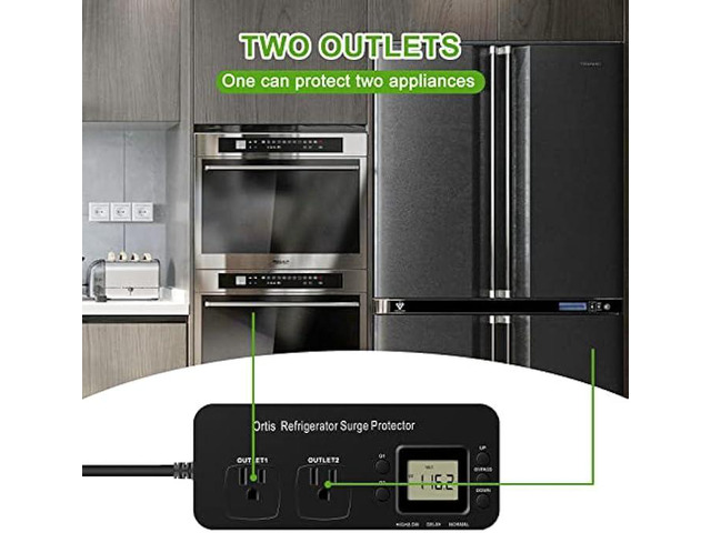 Refrigerator Surge Protector, Ortis Double Outlet Electronic Surge Protector for Home Appliances with Time Delay & Real-Time Electricity Usage...