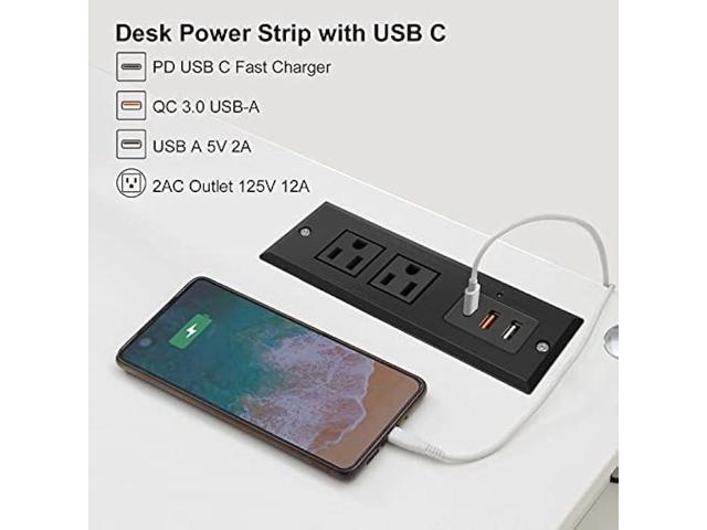 20W Recessed Power Strip USB C Fast Charge Desk Power Outlet Type C Flush Mounted Extension Power Plug for Conference Countertop Desktop Drawer...