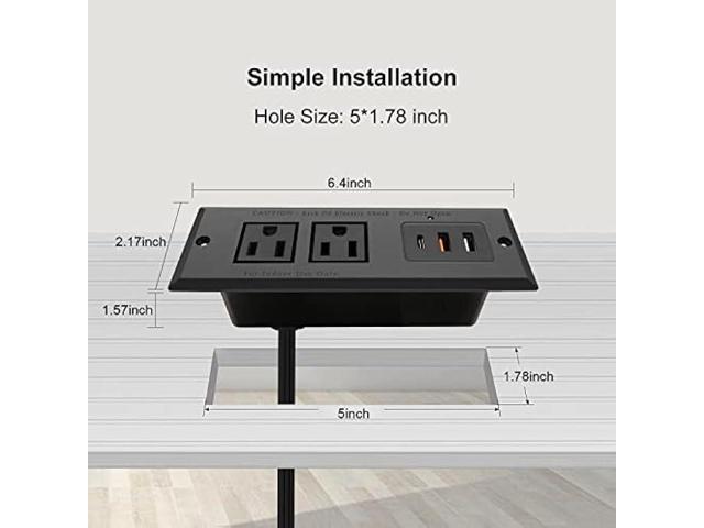 20W Recessed Power Strip USB C Fast Charge Desk Power Outlet Type C Flush Mounted Extension Power Plug for Conference Countertop Desktop Drawer...