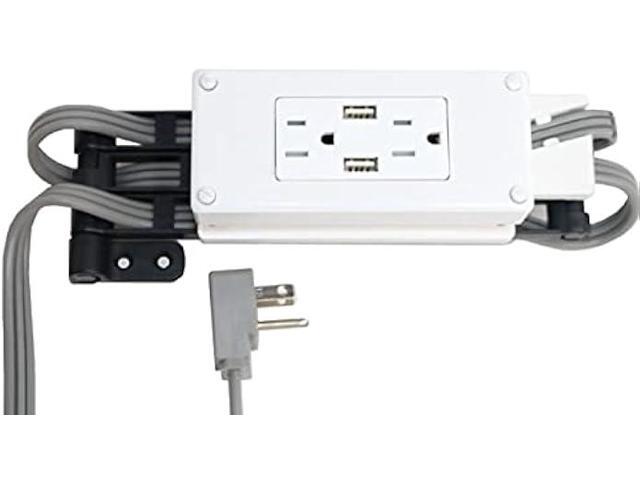 Compact USB-A in-Drawer Outlet with Cord Management Arm (2) USB-A Ports (2) 15 Amp Plugs fits Narrow and Shallow Drawers