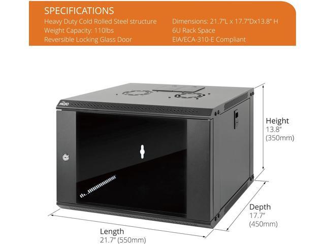 6U Wall Mount Server Cabinet IT Network Rack Enclosure Lockable Door and Side Panels Black,Cooling Fan,Standard Glass Door,17.7inch Depth,for 19 IT...