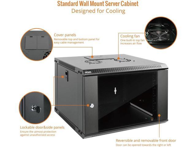 6U Wall Mount Server Cabinet IT Network Rack Enclosure Lockable Door and Side Panels Black,Cooling Fan,Standard Glass Door,17.7inch Depth,for 19 IT...